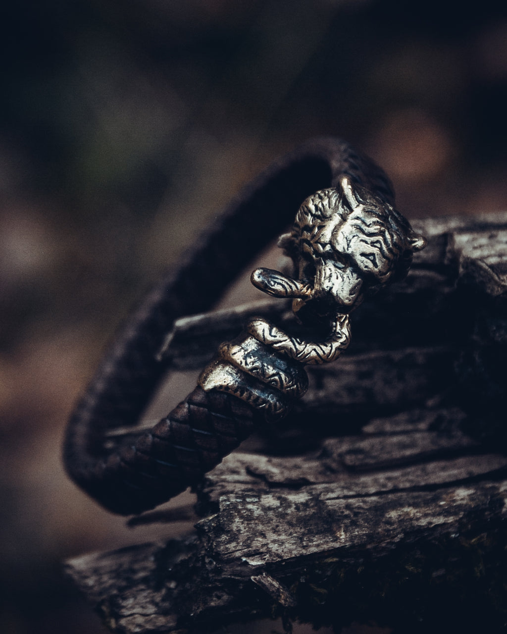 Tiger and Snake Bracelet, Natural Leather and Bronz