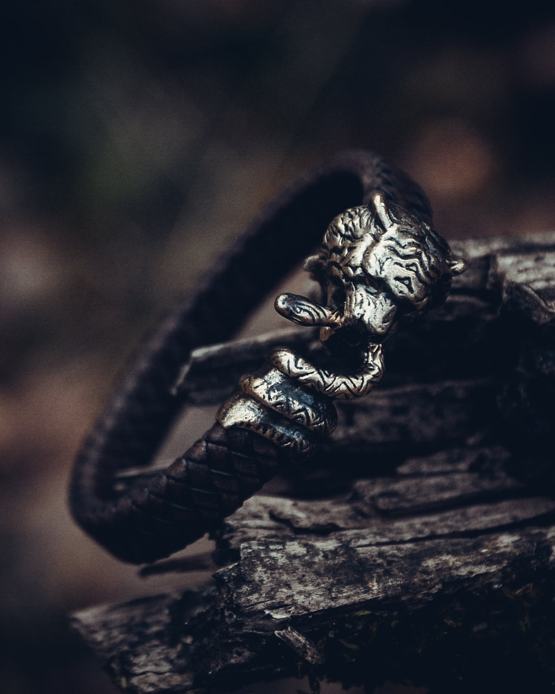 Tiger and Snake Bracelet, Natural Leather and Bronz