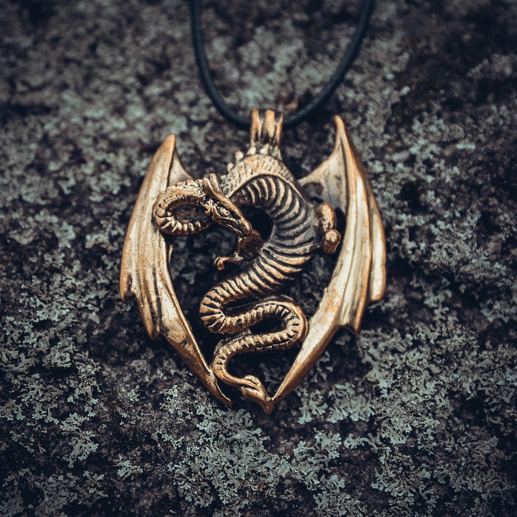Dragon Amulet, Natural Bronze — Viking & Norse Symbol Pendant
