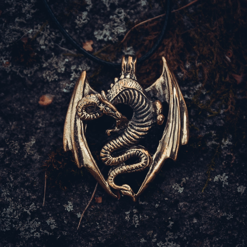 Dragon Amulet, Natural Bronze — Viking & Norse Symbol Pendant