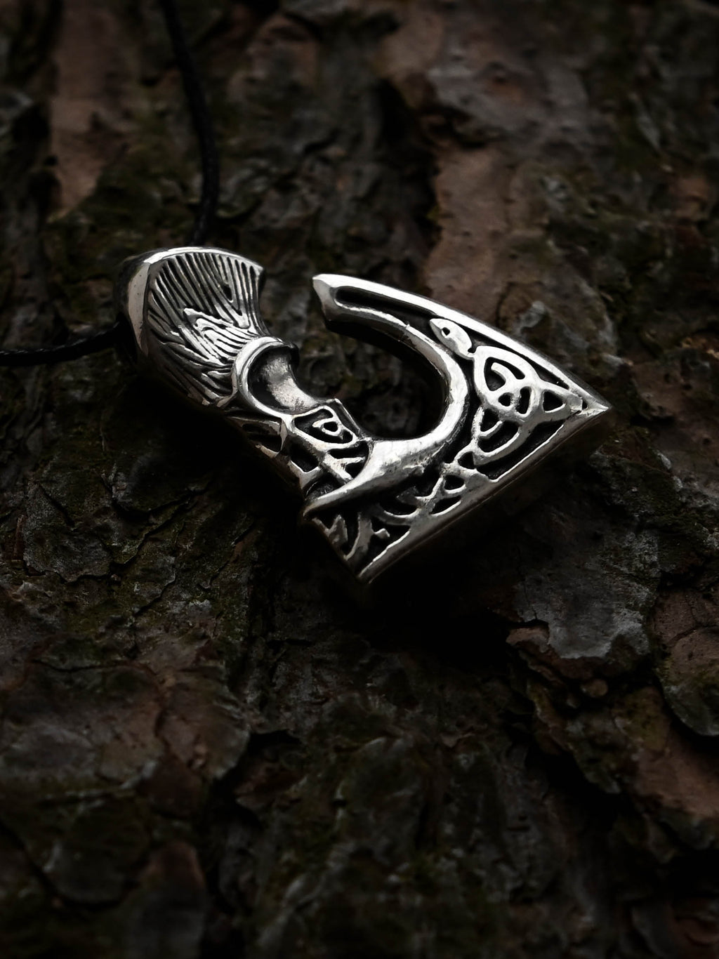 Viking Axe with Patterns, Sterling Silver 925 — Viking Symbol Pendant
