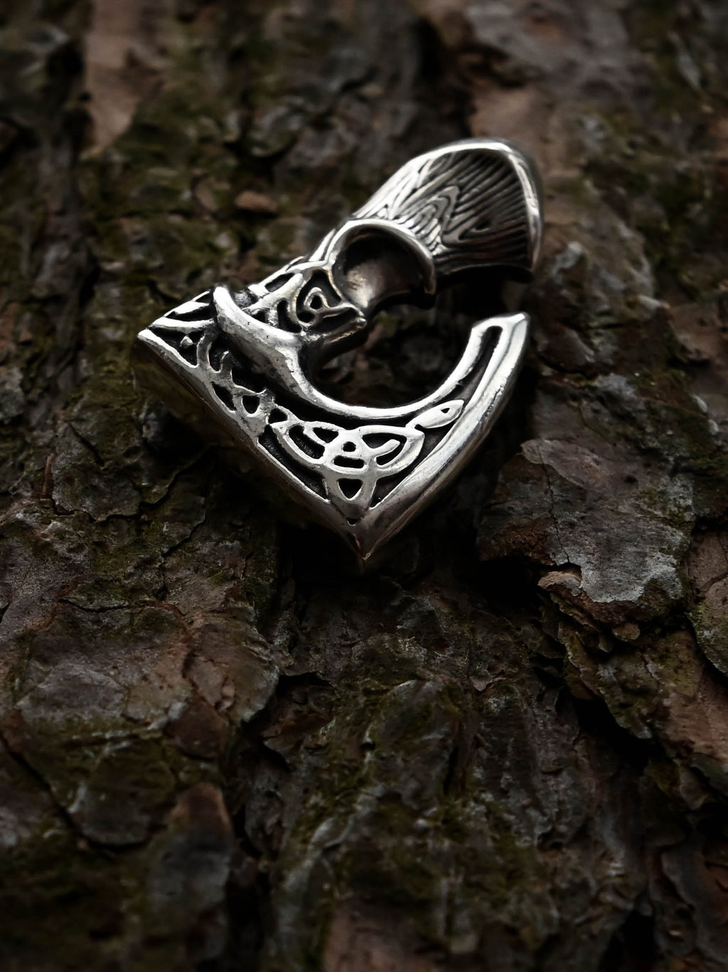 Viking Axe with Patterns, Sterling Silver 925 — Viking Symbol Pendant