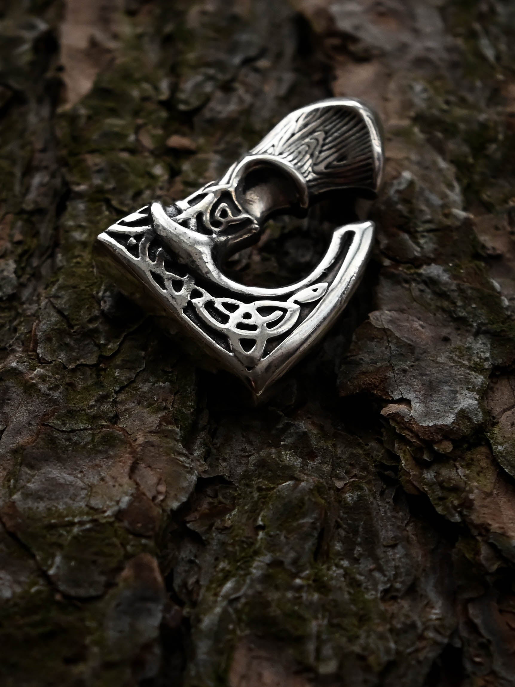 Viking Axe with Patterns, Sterling Silver 925 — Viking Symbol Pendant