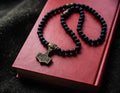 Thor's Hammer with Agate and Scandinavian Beads Pendant, Bronze and Natural Stone — Viking Symbol