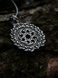 Solntsevorot (Sun Wheel) Amulet in Oak Wreath, Sterling Silver 925 — Slavic, Viking & Norse Symbol Pendant