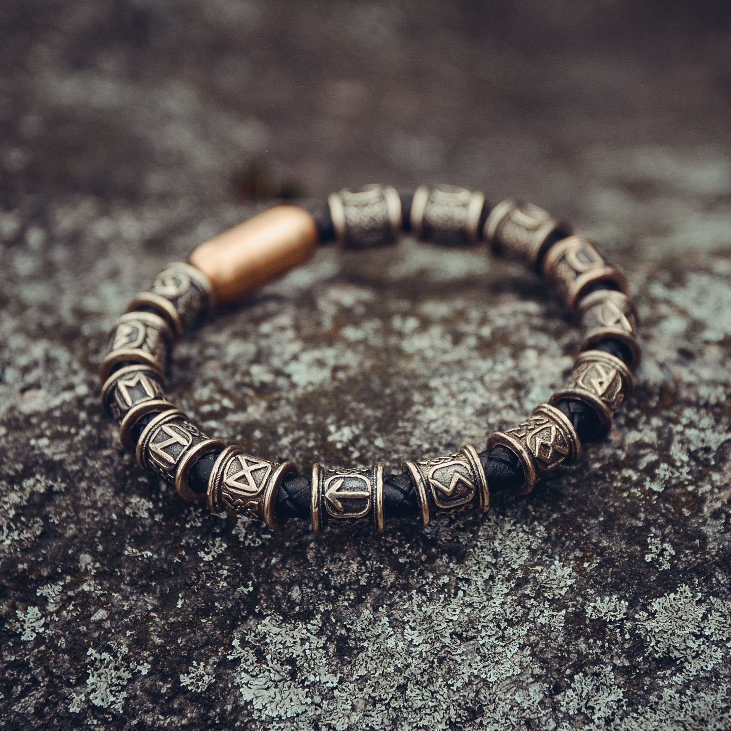 Runic Bracelet, Natural Leather and Bronze