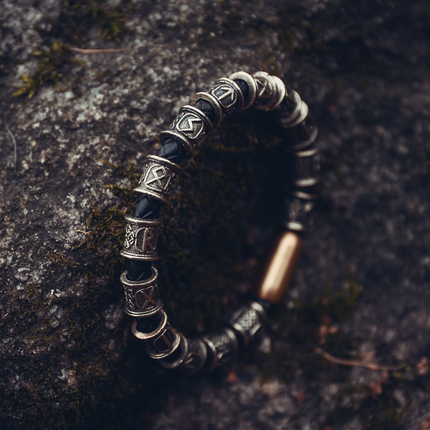 Runic Bracelet, Natural Leather and Bronze