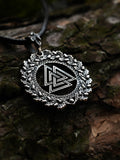 Valknut Amulet in Oak Wreath, Sterling Silver 925 — Viking, Norse & Slavic Symbol Pendant