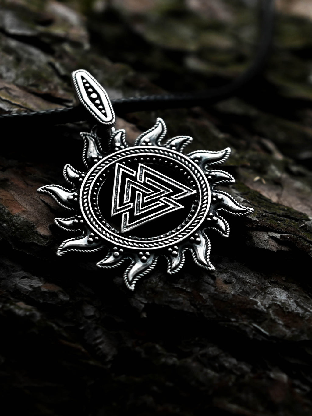 Valknut in Sun Amulet, Sterling Silver 925 — Viking, Norse & Slavic Pendant