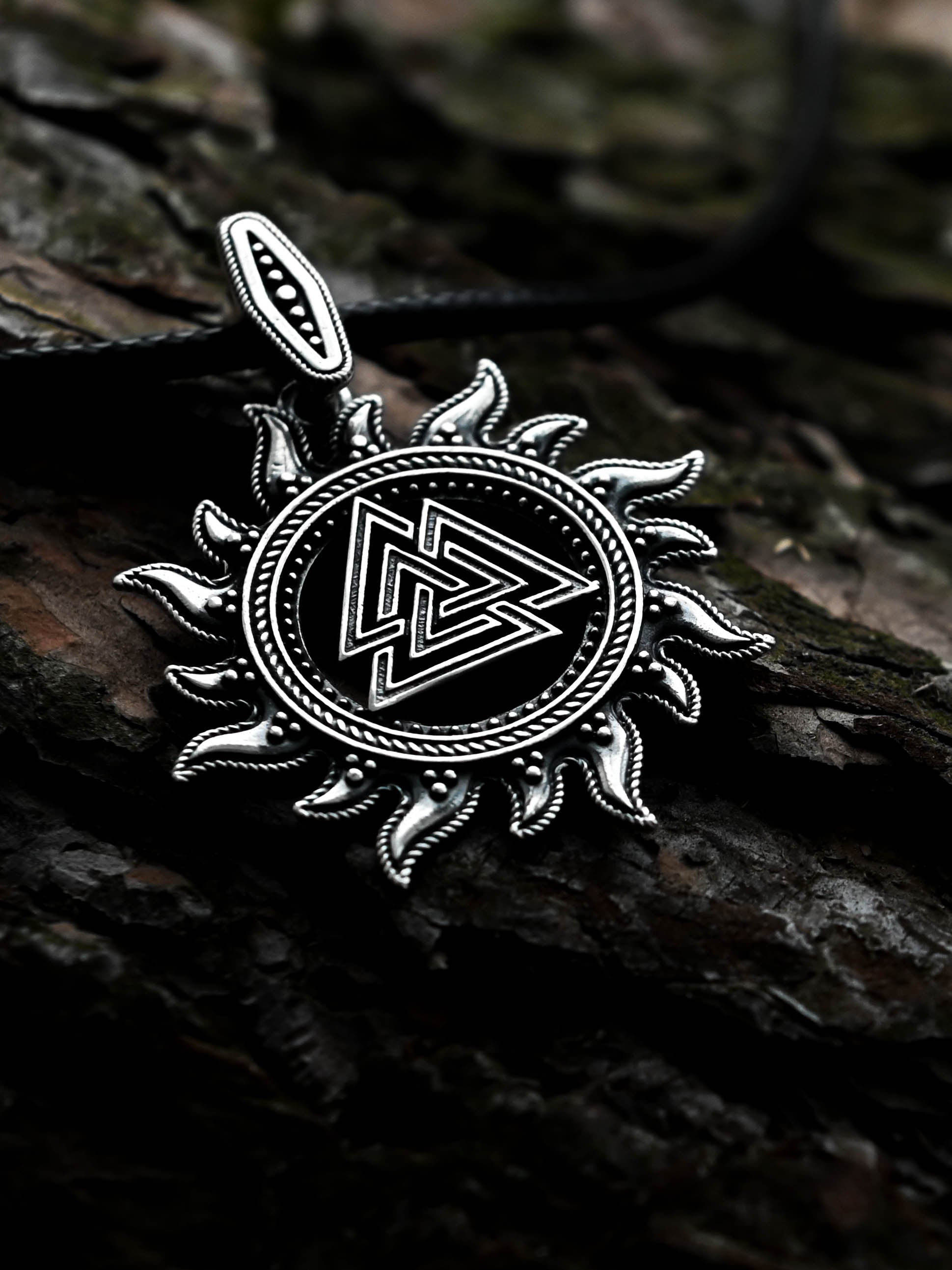 Valknut in Sun Amulet, Sterling Silver 925 — Viking, Norse & Slavic Pendant