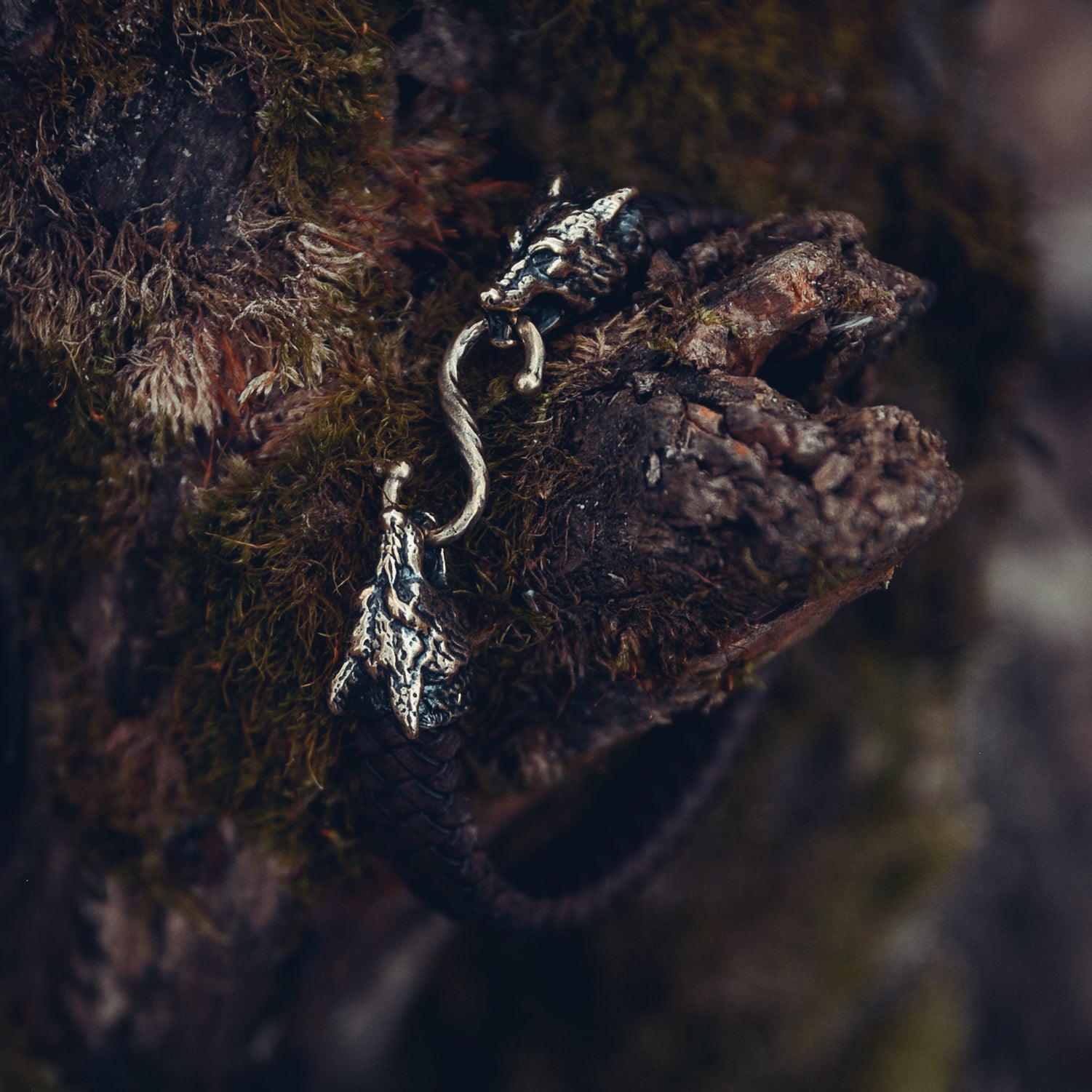 Wolves of Odin Bracelet, Natural Leather and Bronze