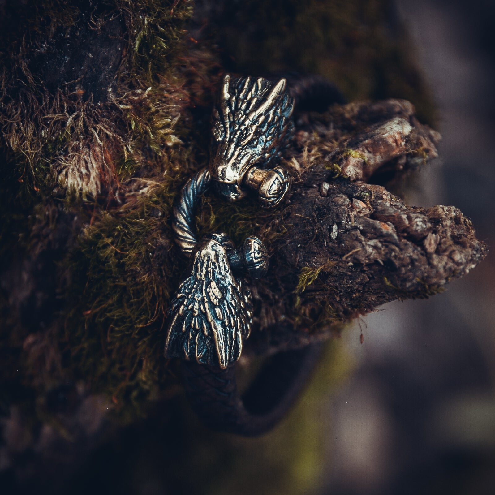 Two Dragons Bracelet, Natural Leather and Bronze
