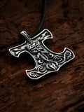 Thor's Hammer with the Face of the God Thor, Sterling Silver 925 — Viking Symbol Pendant