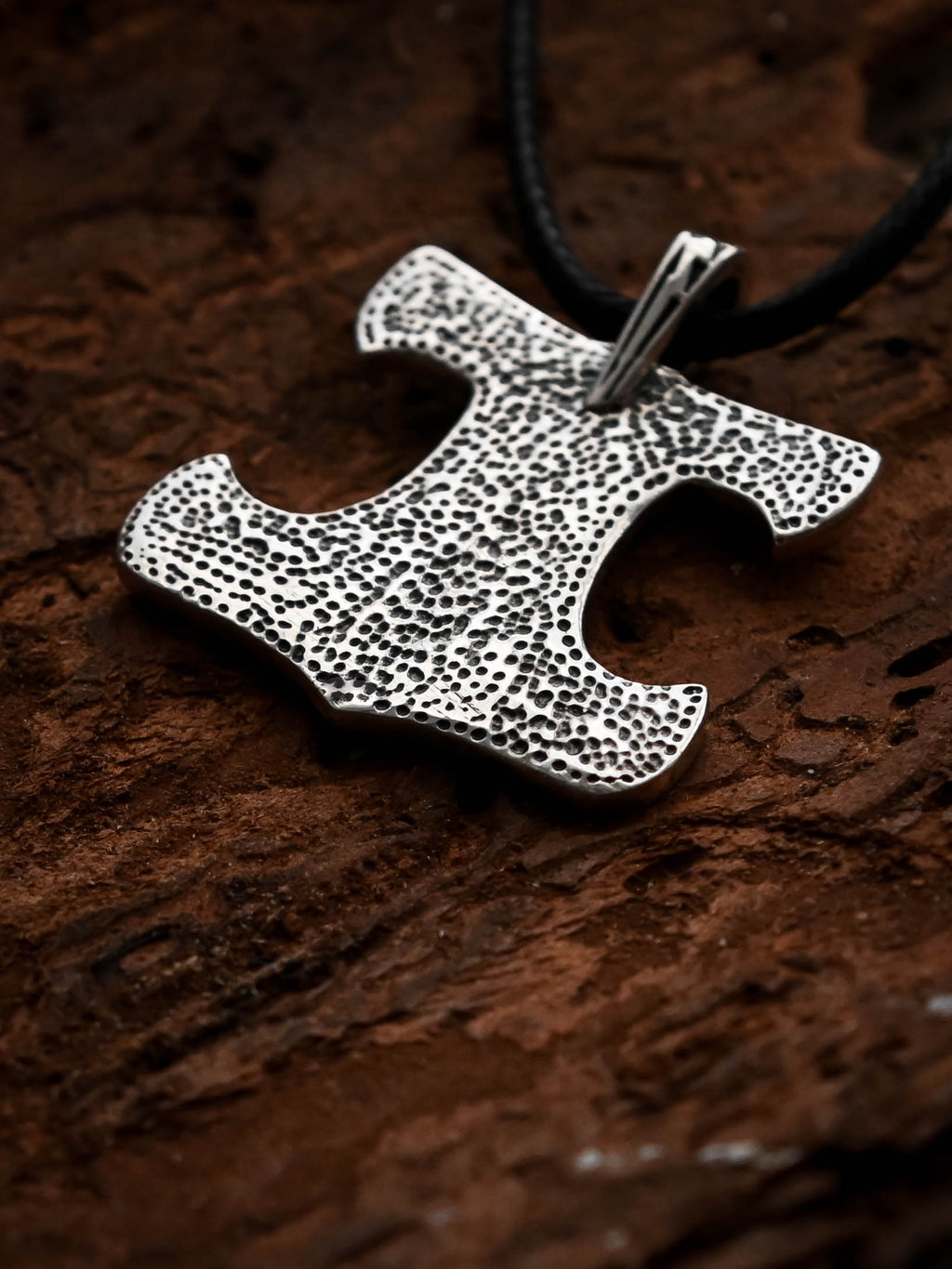 Thor's Hammer with the Face of the God Thor, Sterling Silver 925 — Viking Symbol Pendant