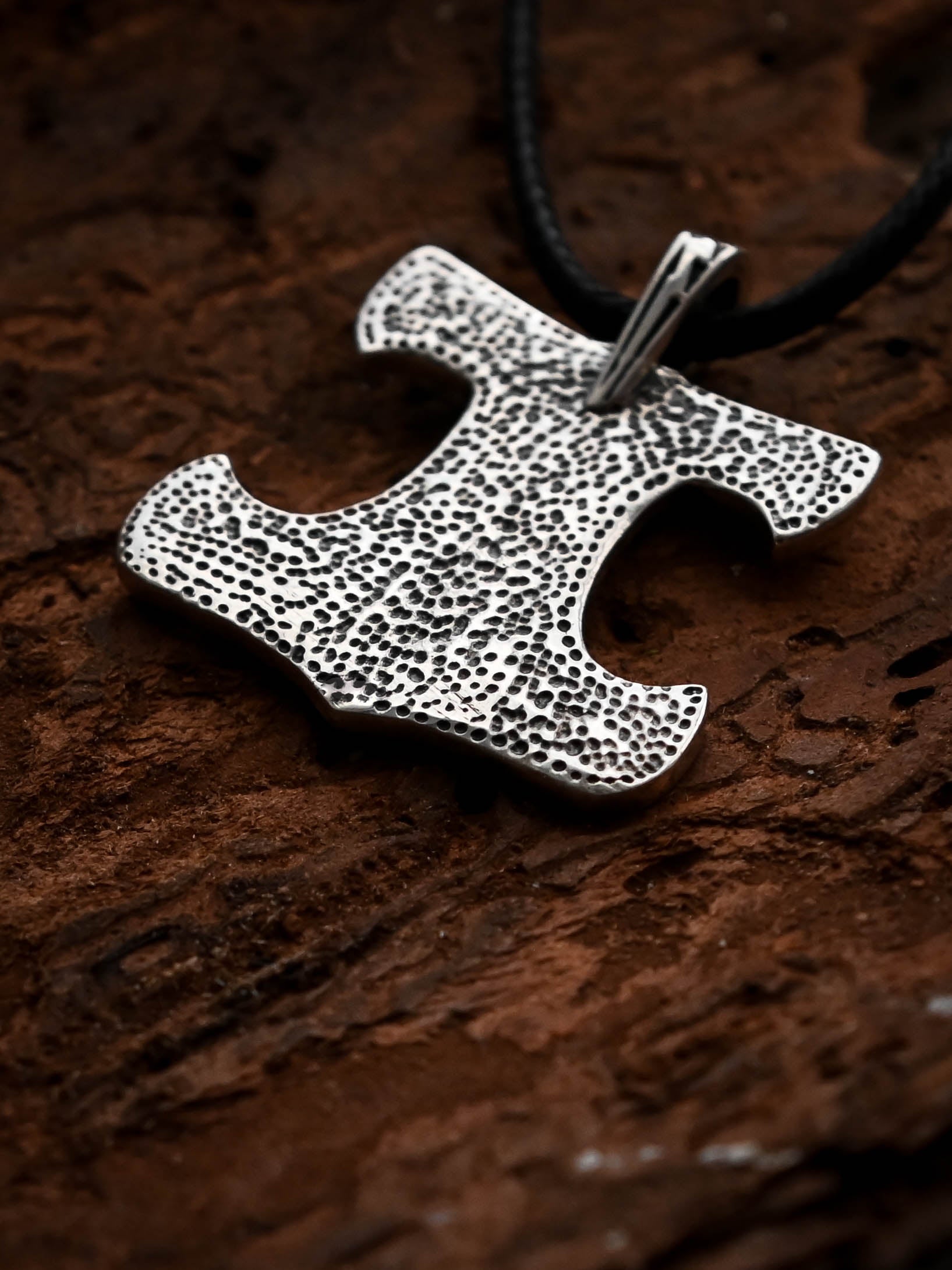 Thor's Hammer with the Face of the God Thor, Sterling Silver 925 — Viking Symbol Pendant