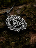 Viking Protection Knot Amulet in Oak Wreath, Sterling Silver 925 — Norse, Slavic & Viking Symbol Pendant