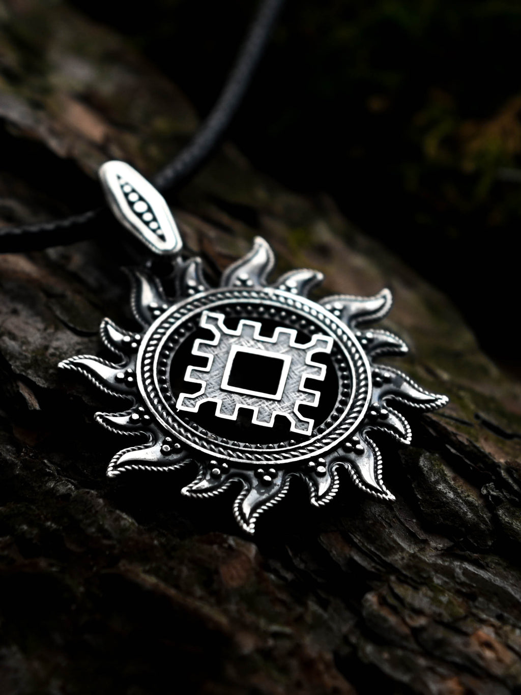 Thistle of Happiness (Repeynik) in Sun Amulet, Sterling Silver 925 — Slavic, Viking & Norse Pendant