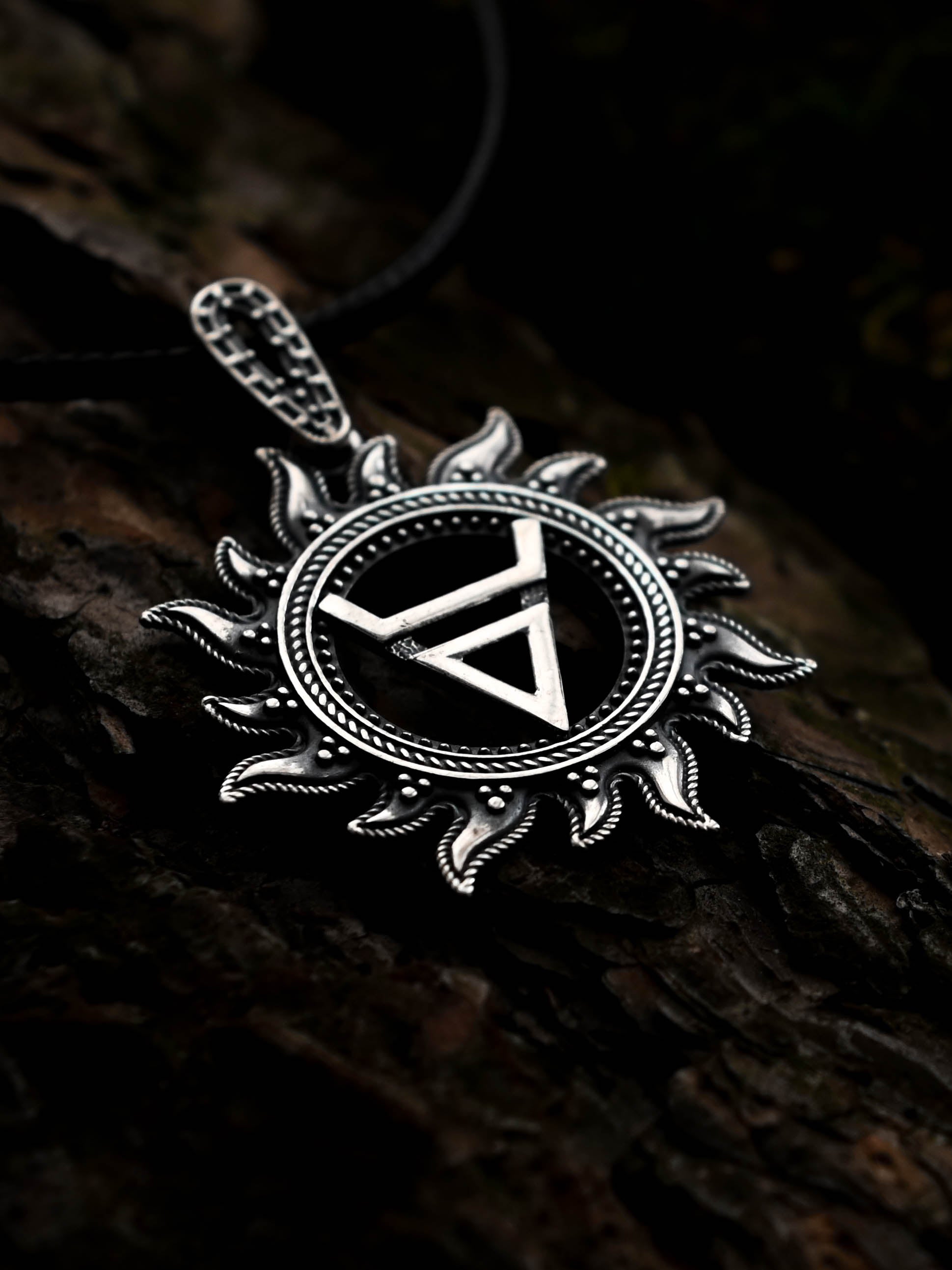 Symbol of Veles in Sun Amulet, Sterling Silver 925 — Slavic, Viking & Norse Pendant