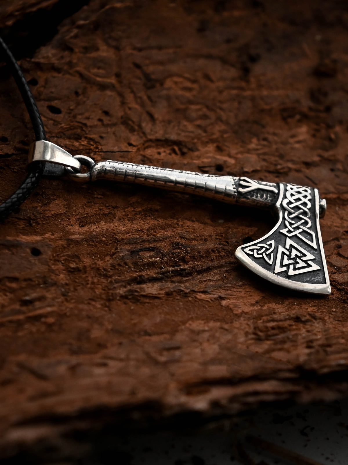Viking Axe with Valknut Symbol, Sterling Silver 925 — Viking & Norse Symbol Pendant