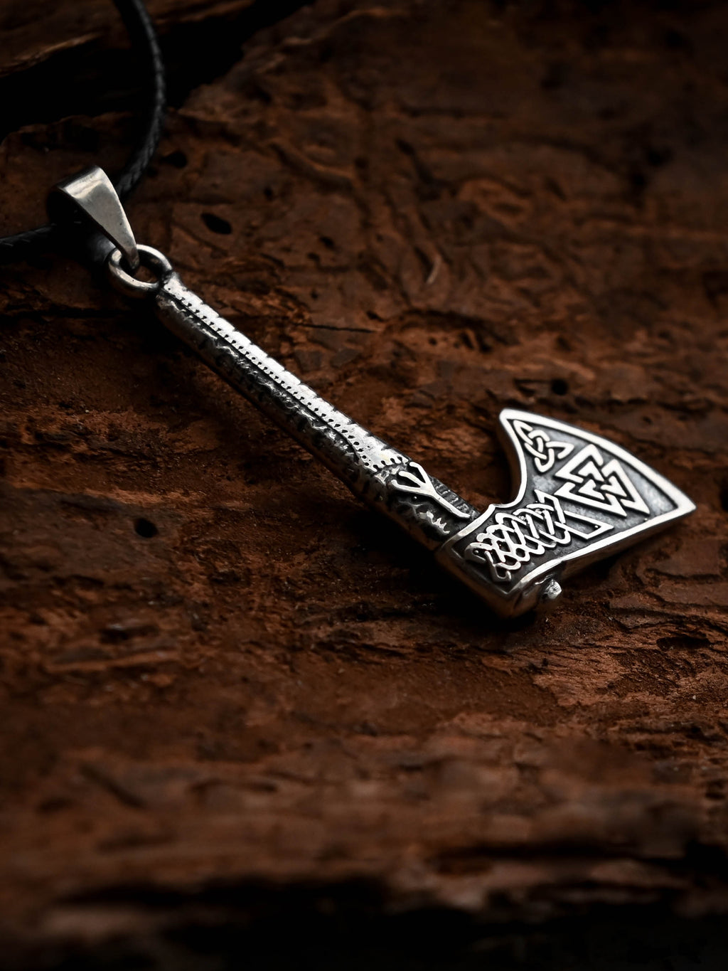 Viking Axe with Valknut Symbol, Sterling Silver 925 — Viking & Norse Symbol Pendant