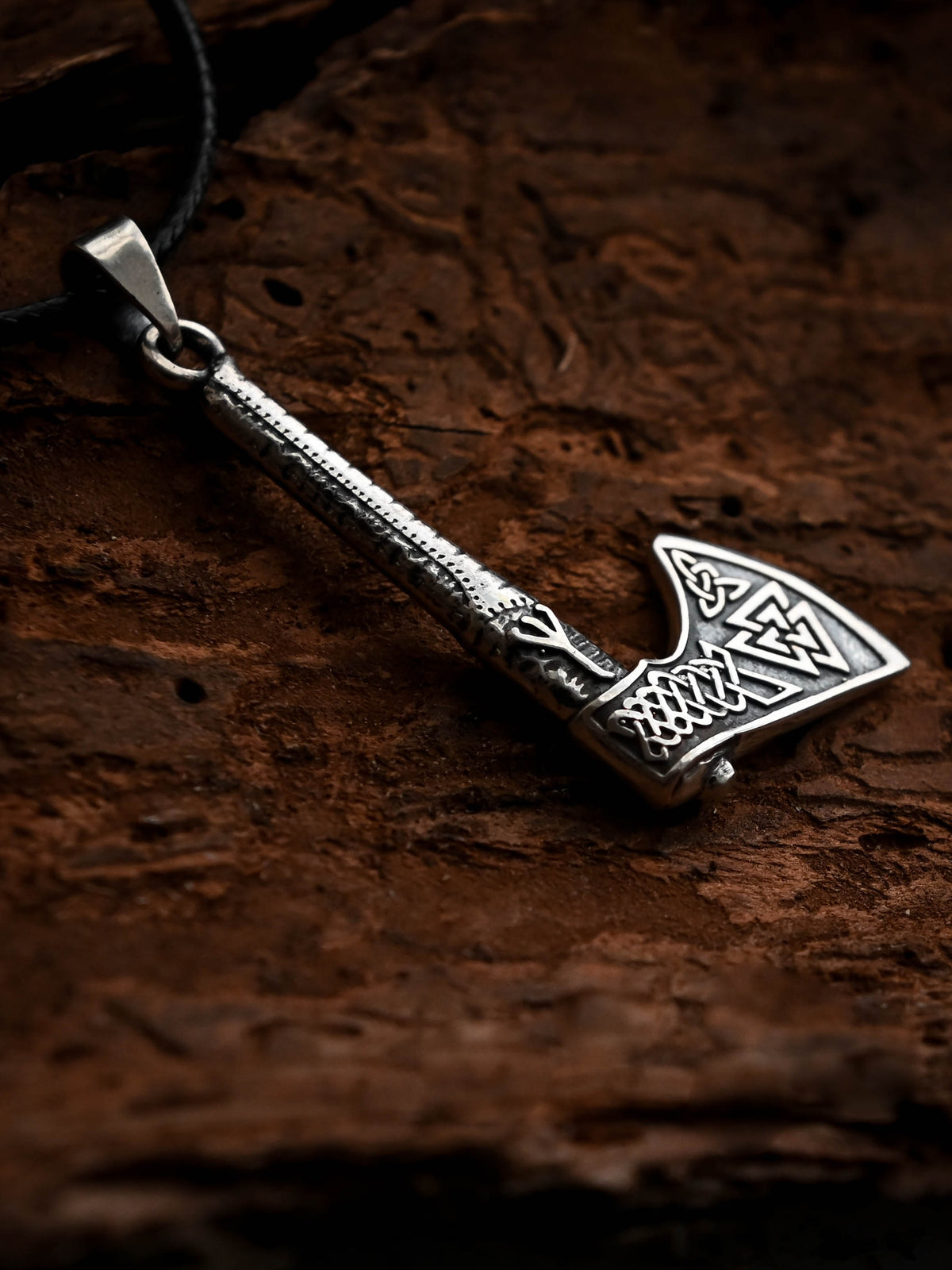 Viking Axe with Valknut Symbol, Sterling Silver 925 — Viking & Norse Symbol Pendant