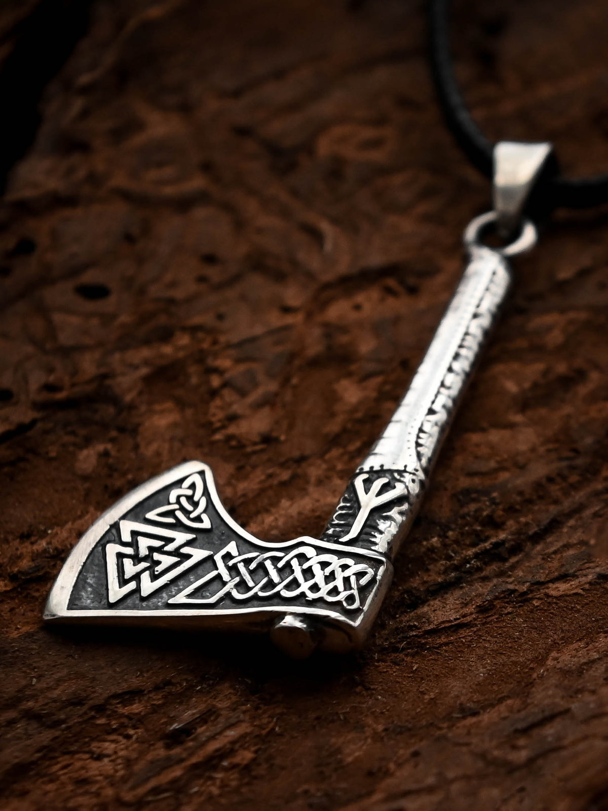 Viking Axe with Valknut Symbol, Sterling Silver 925 — Viking & Norse Symbol Pendant
