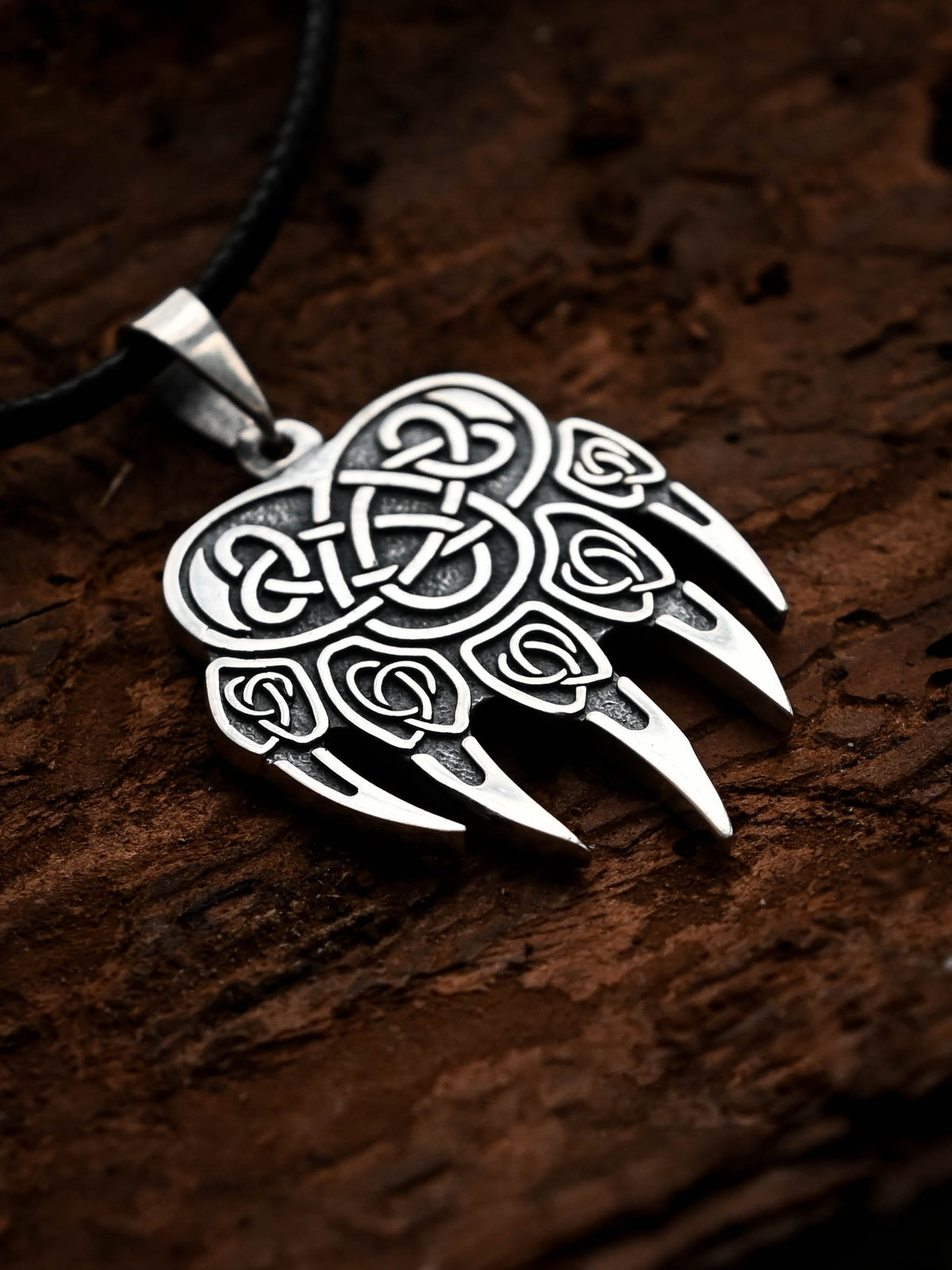 Bear Paw Amulet, Sterling Silver 925 — Viking & Slavic Symbol Pendant