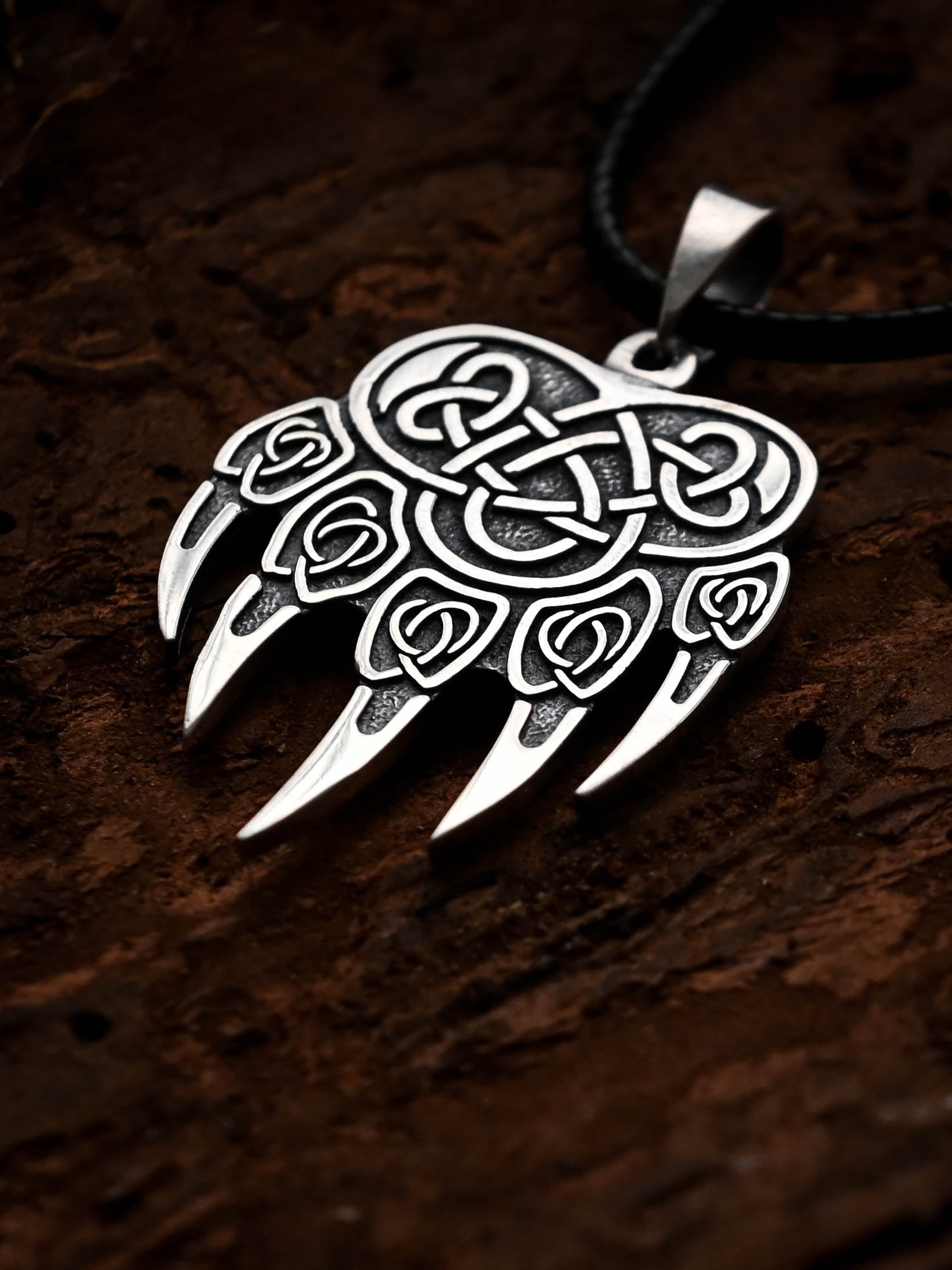 Bear Paw Amulet, Sterling Silver 925 — Viking & Slavic Symbol Pendant
