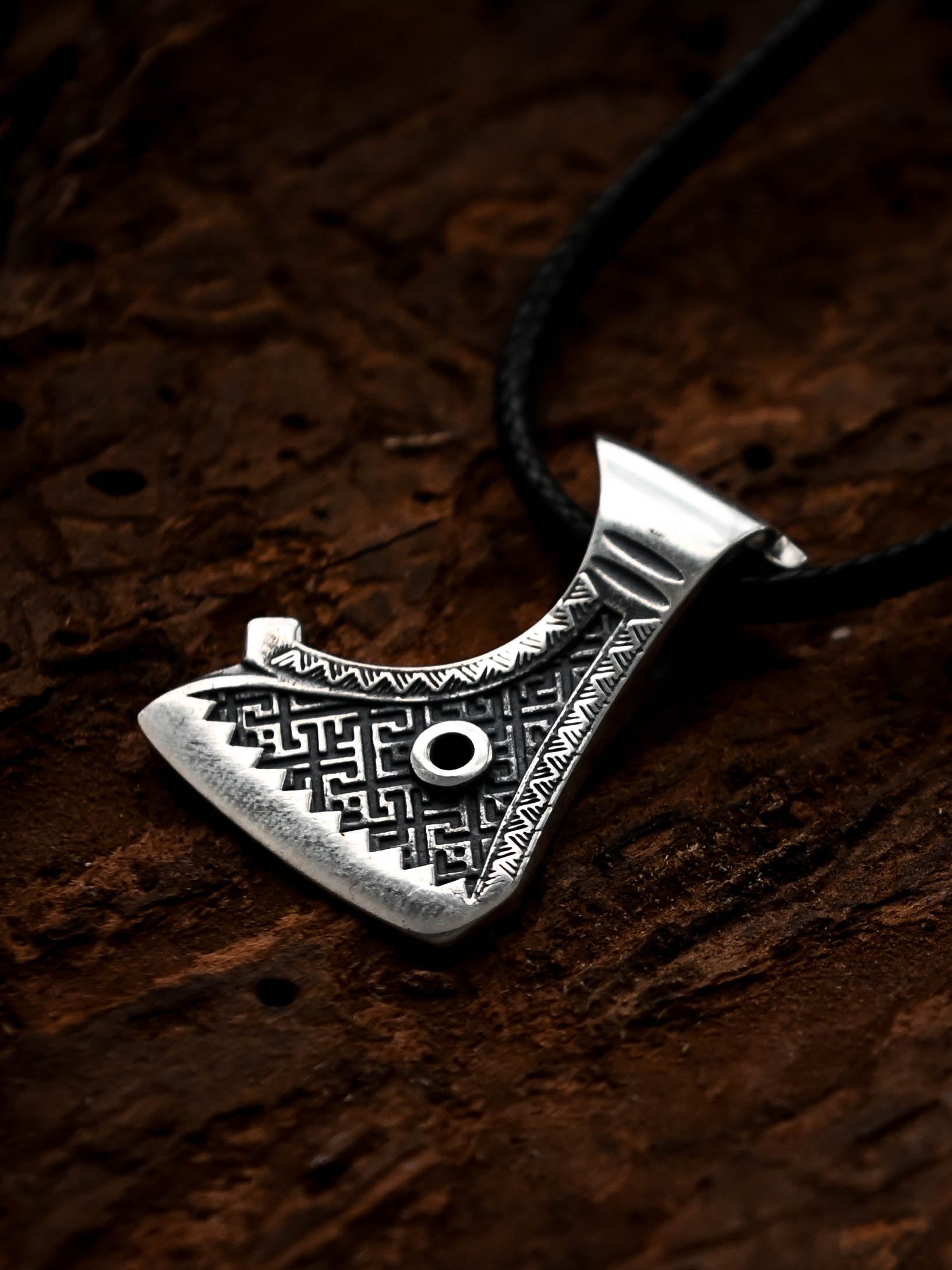 Perun's Axe (Small) with Patterns, Sterling Silver 925 — Slavic Symbol Pendant