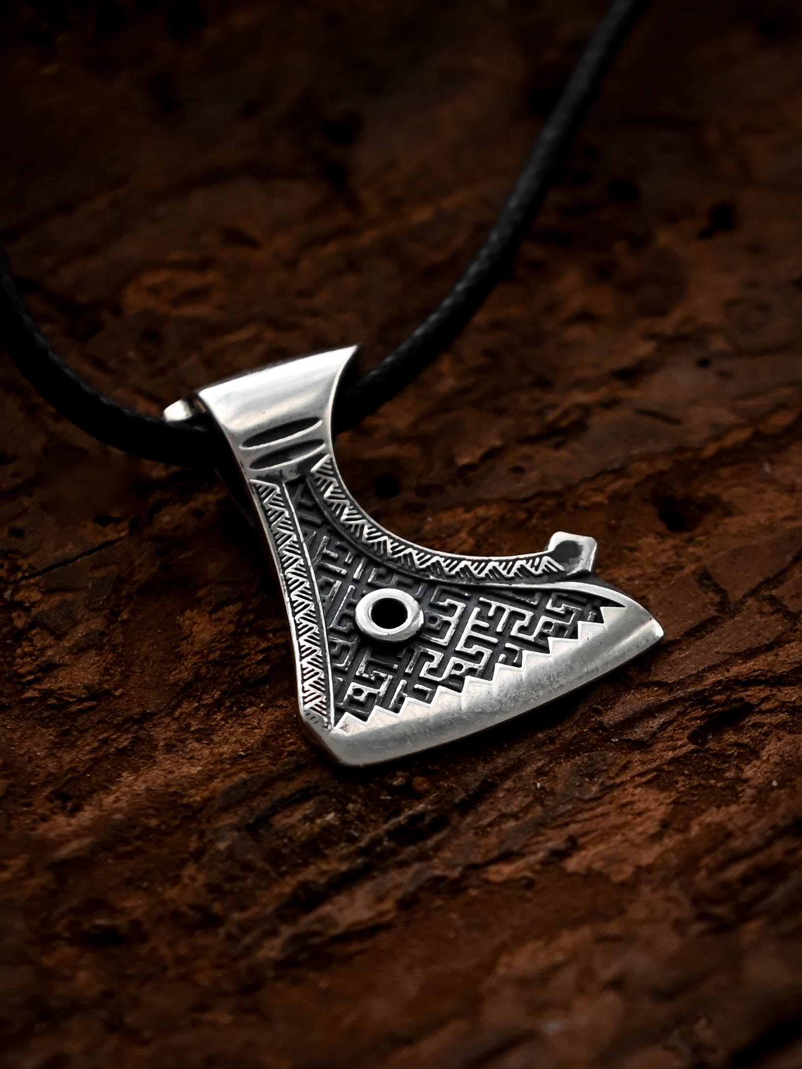 Perun's Axe (Small) with Patterns, Sterling Silver 925 — Slavic Symbol Pendant
