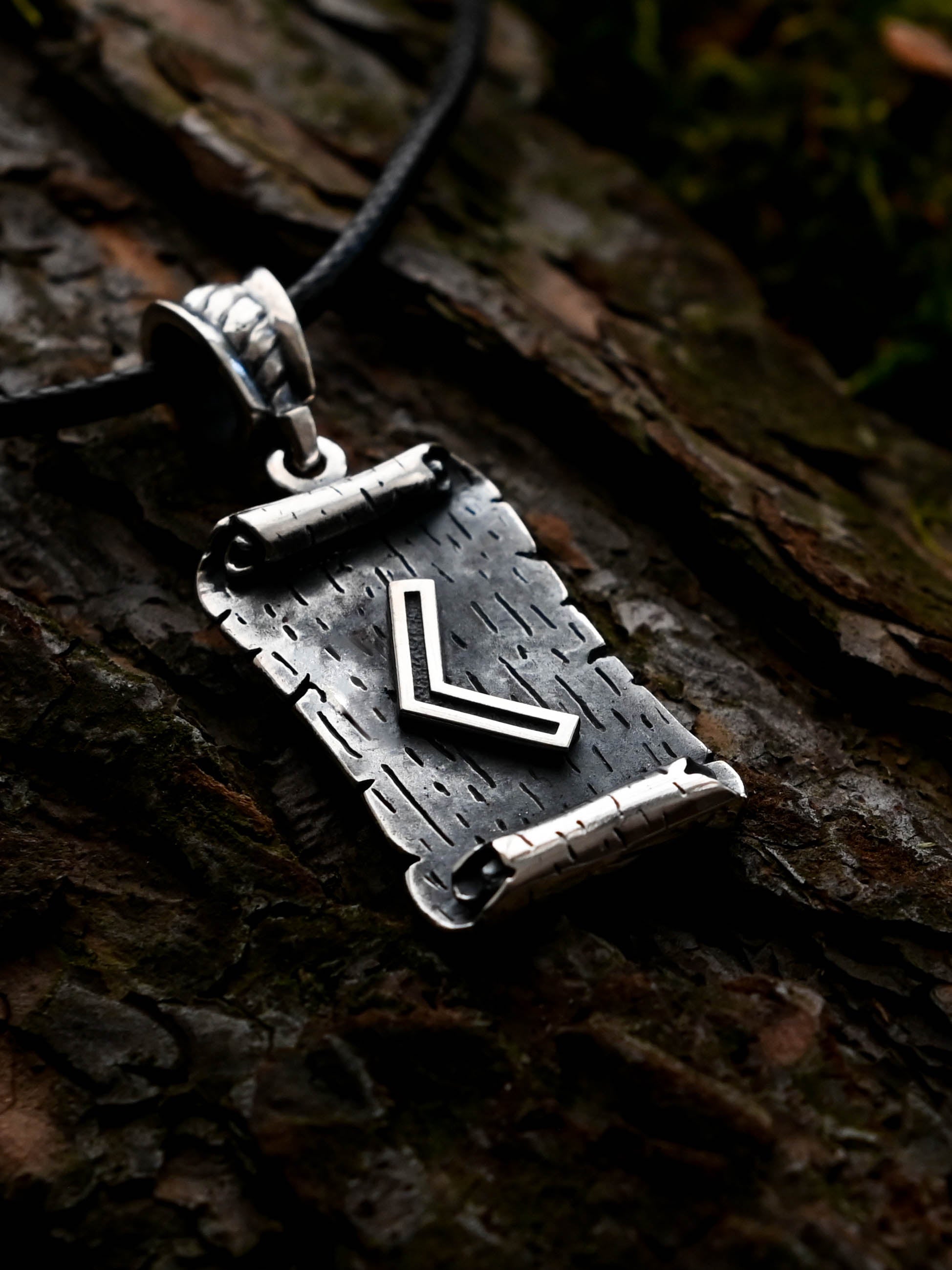 Kenaz Rune Amulet on a Scroll, Sterling Silver 925 — Viking & Norse Symbol Pendant