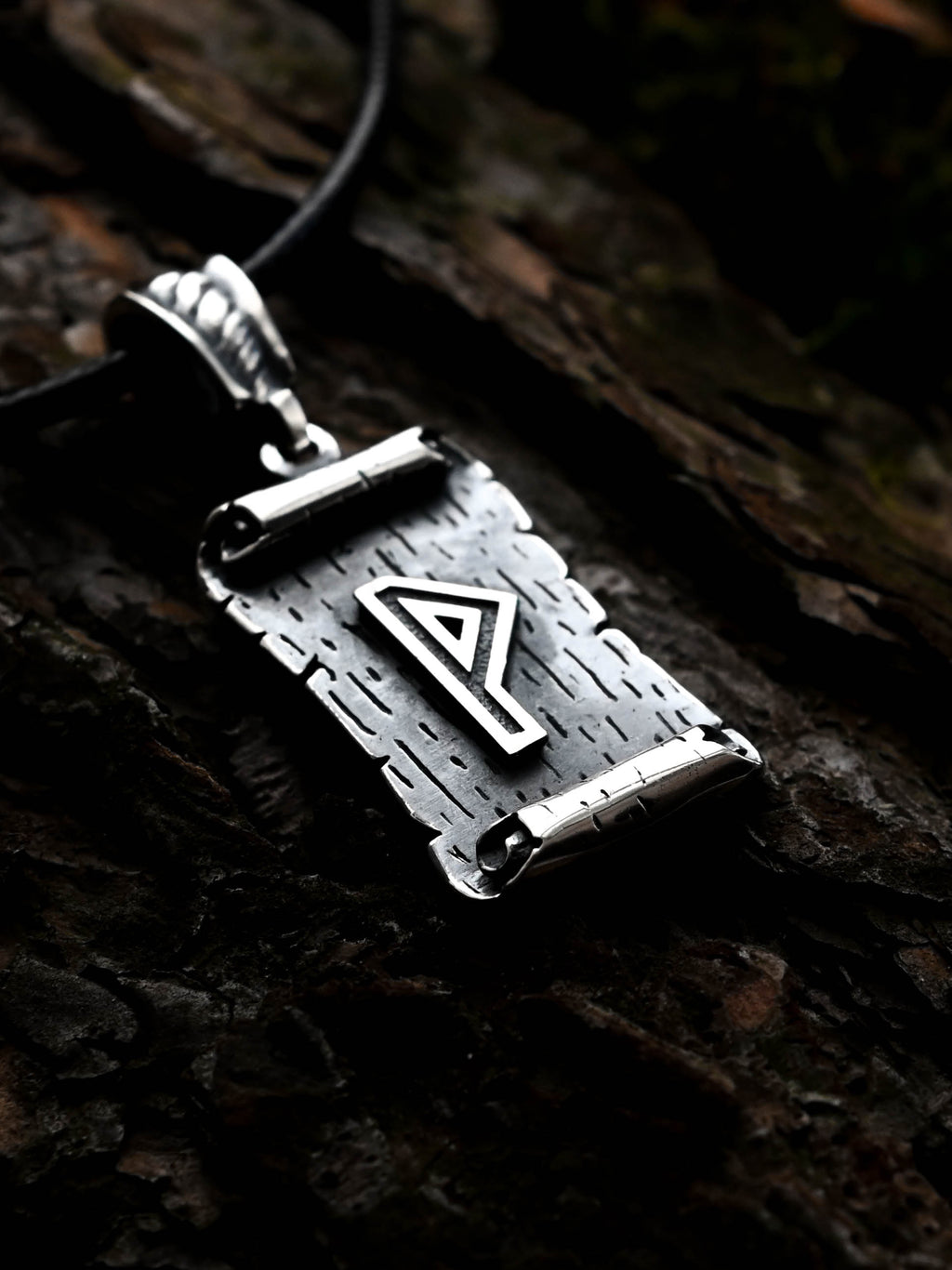Wunjo Rune Amulet on a Scroll, Sterling Silver 925 — Viking & Norse Symbol Pendant
