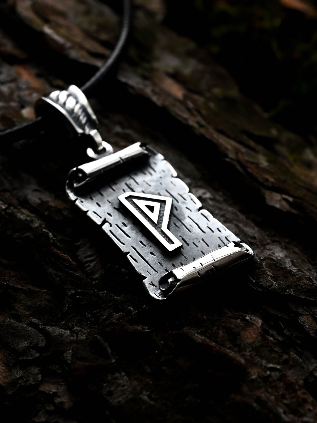 Wunjo Rune Amulet on a Scroll, Sterling Silver 925 — Viking & Norse Symbol Pendant