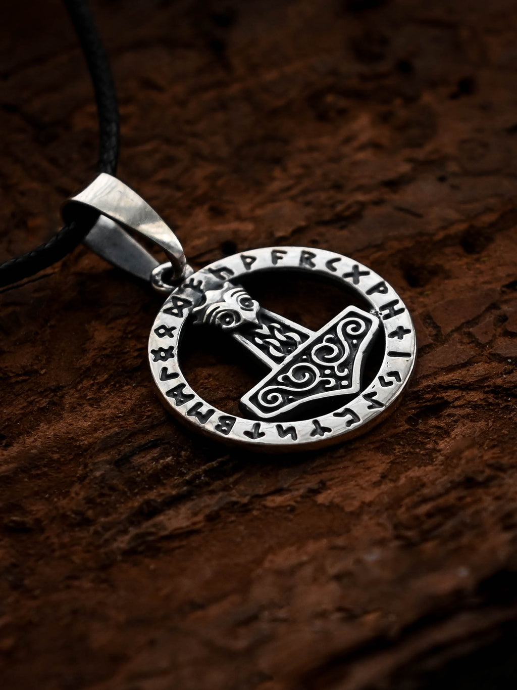 Thor's Hammer (Mjolnir) in Futhark, Sterling Silver 925 — Viking Symbol Pendant