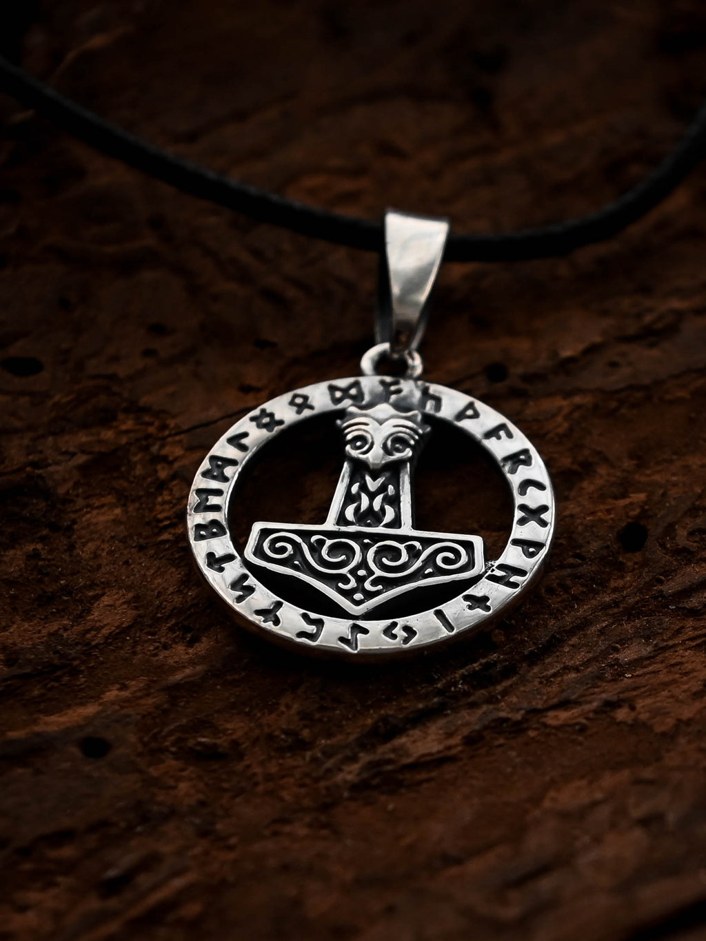 Thor's Hammer (Mjolnir) in Futhark, Sterling Silver 925 — Viking Symbol Pendant