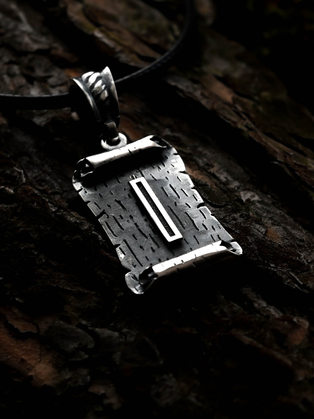 Isa Rune Amulet on a Scroll, Sterling Silver 925 — Viking & Norse Symbol Pendant
