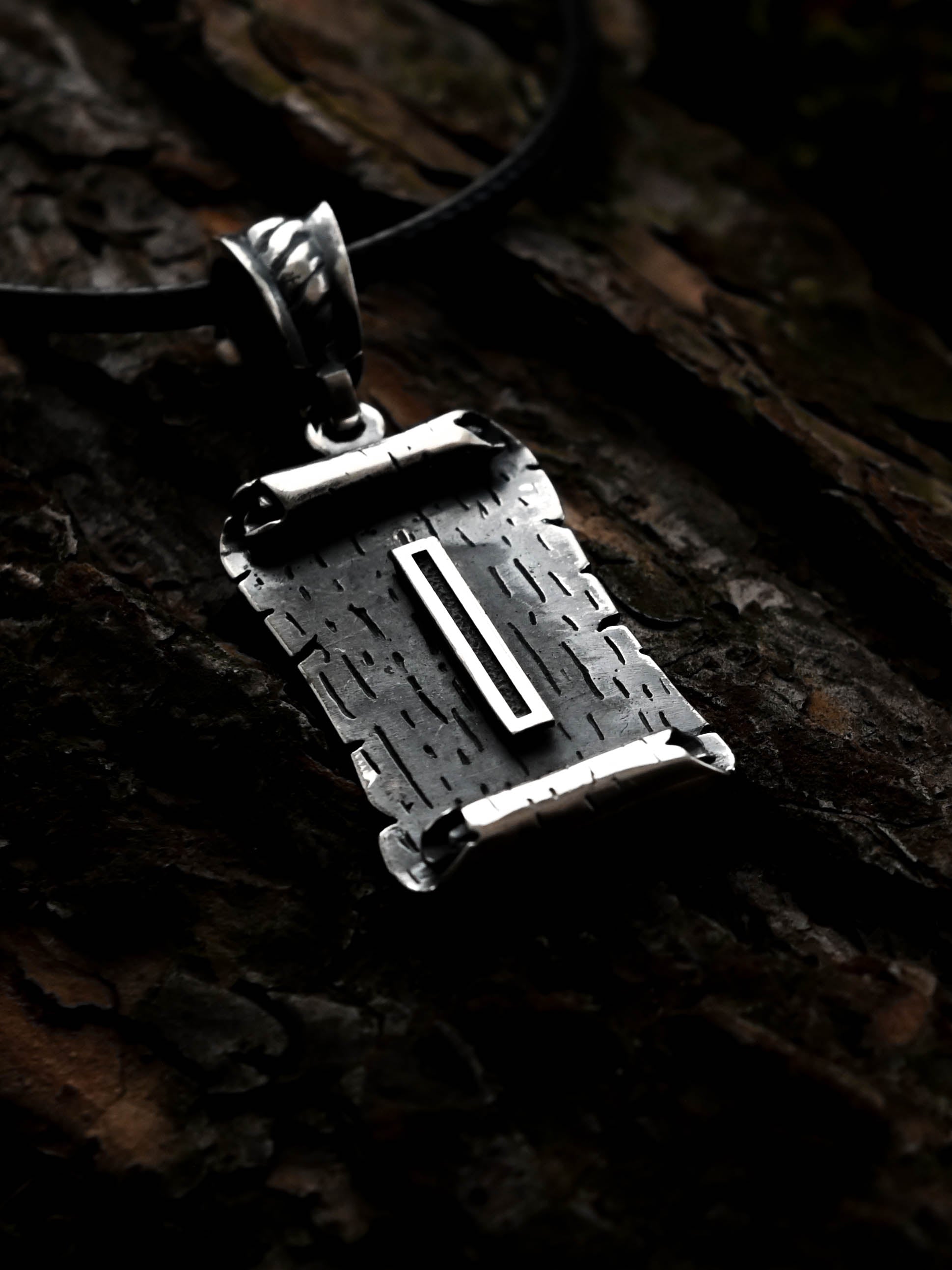 Isa Rune Amulet on a Scroll, Sterling Silver 925 — Viking & Norse Symbol Pendant
