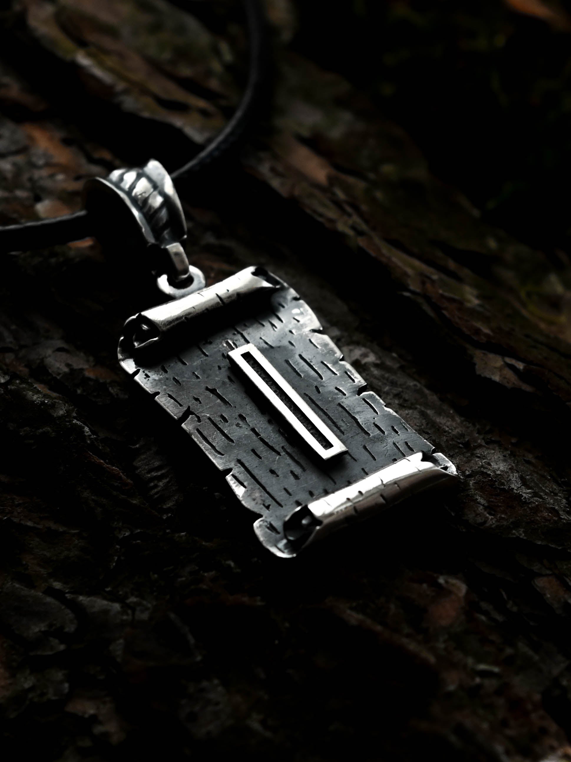 Isa Rune Amulet on a Scroll, Sterling Silver 925 — Viking & Norse Symbol Pendant