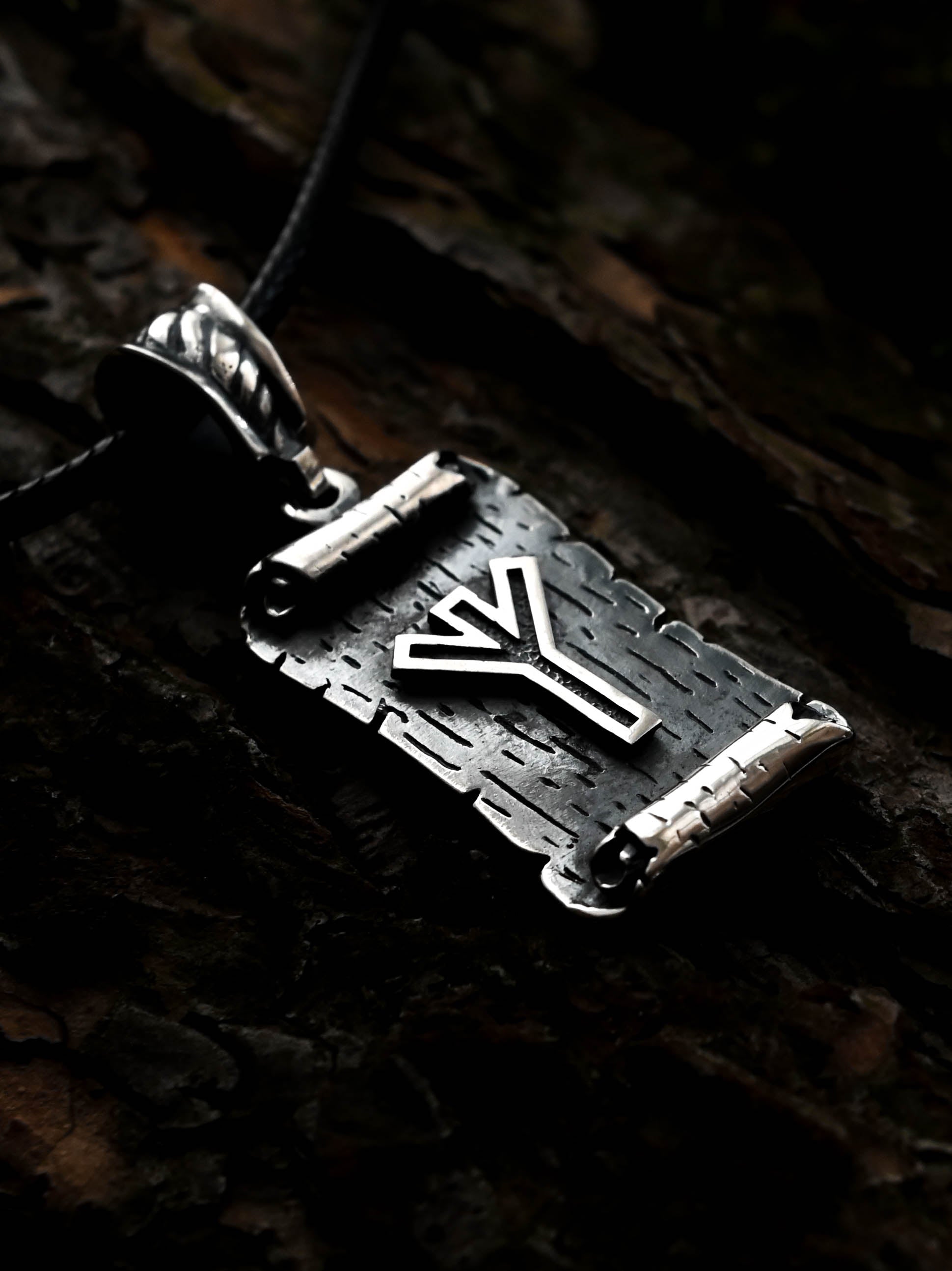 Algiz Rune Amulet on a Scroll, Sterling Silver 925 — Viking & Norse Symbol Pendant