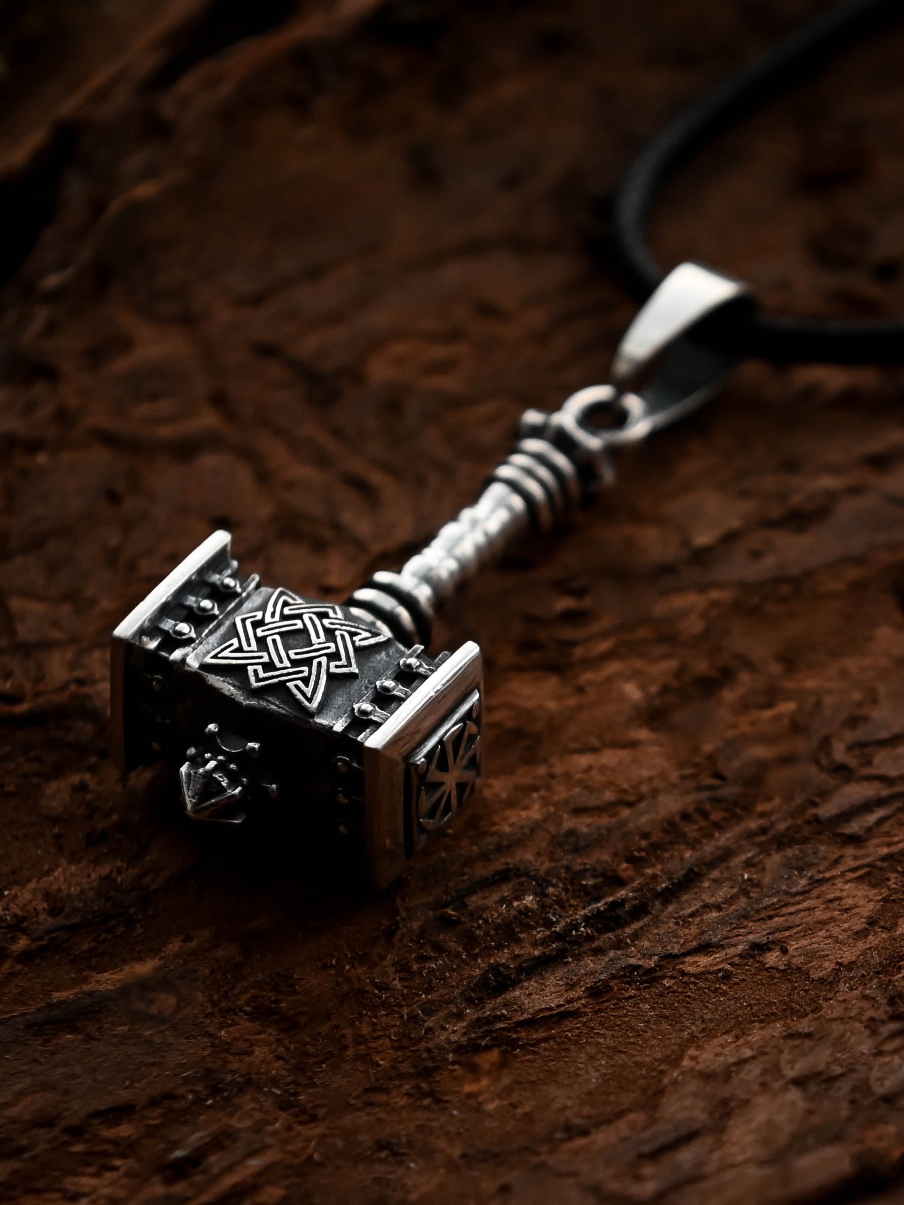Svarog's Hammer with Star of Rus, Sterling Silver 925 — Slavic Symbol Pendant