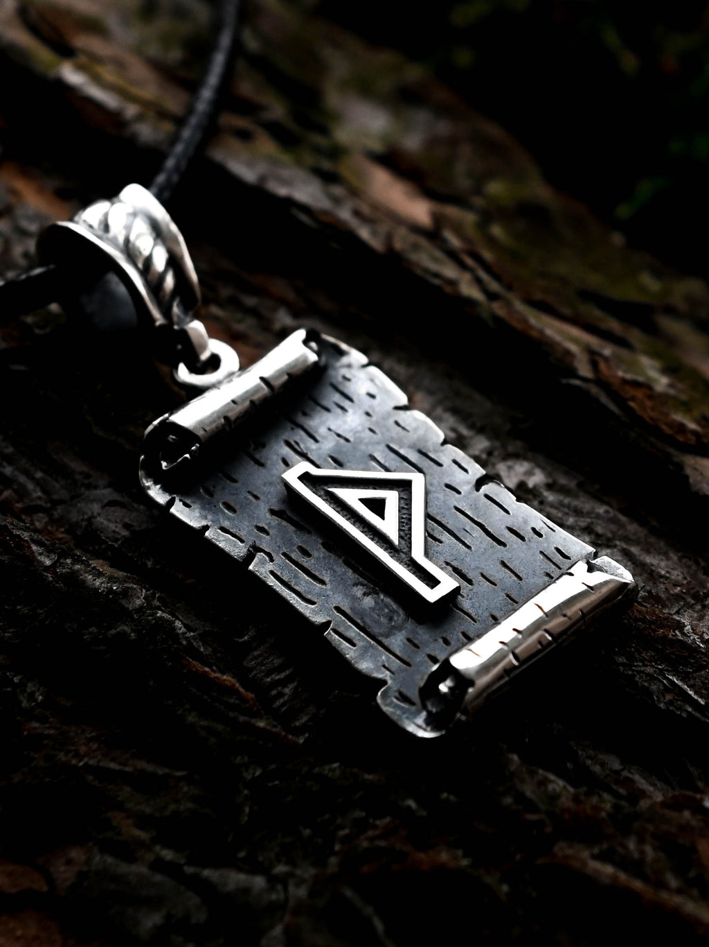 Thurisaz Rune Amulet on a Scroll, Sterling Silver 925 — Viking & Norse Symbol Pendant