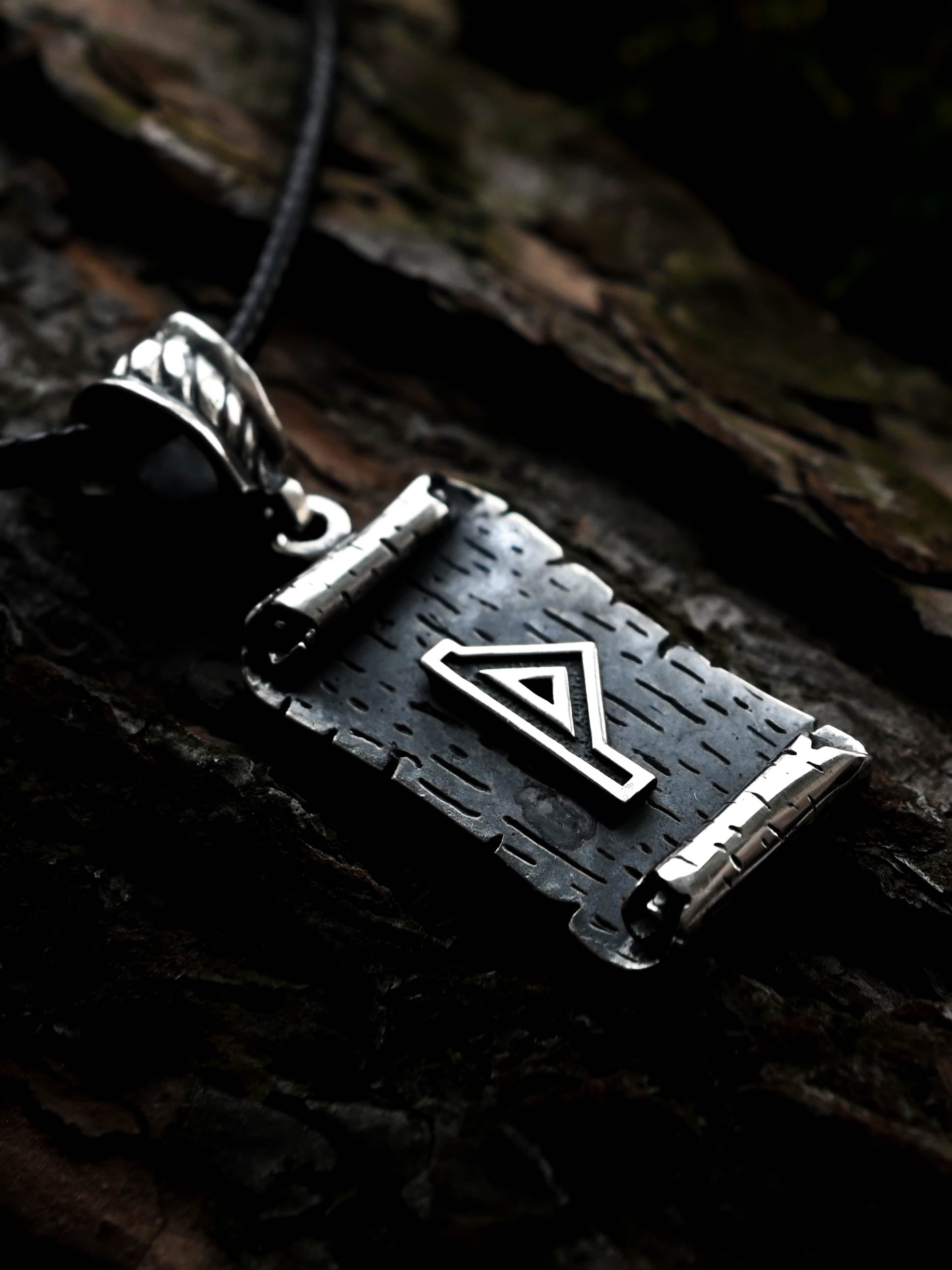 Thurisaz Rune Amulet on a Scroll, Sterling Silver 925 — Viking & Norse Symbol Pendant