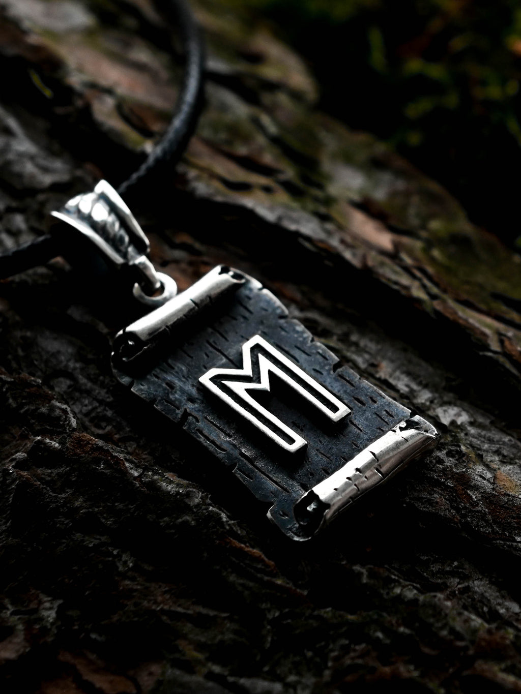 Ehwaz Rune Amulet on a Scroll, Sterling Silver 925 — Viking & Norse Symbol Pendant