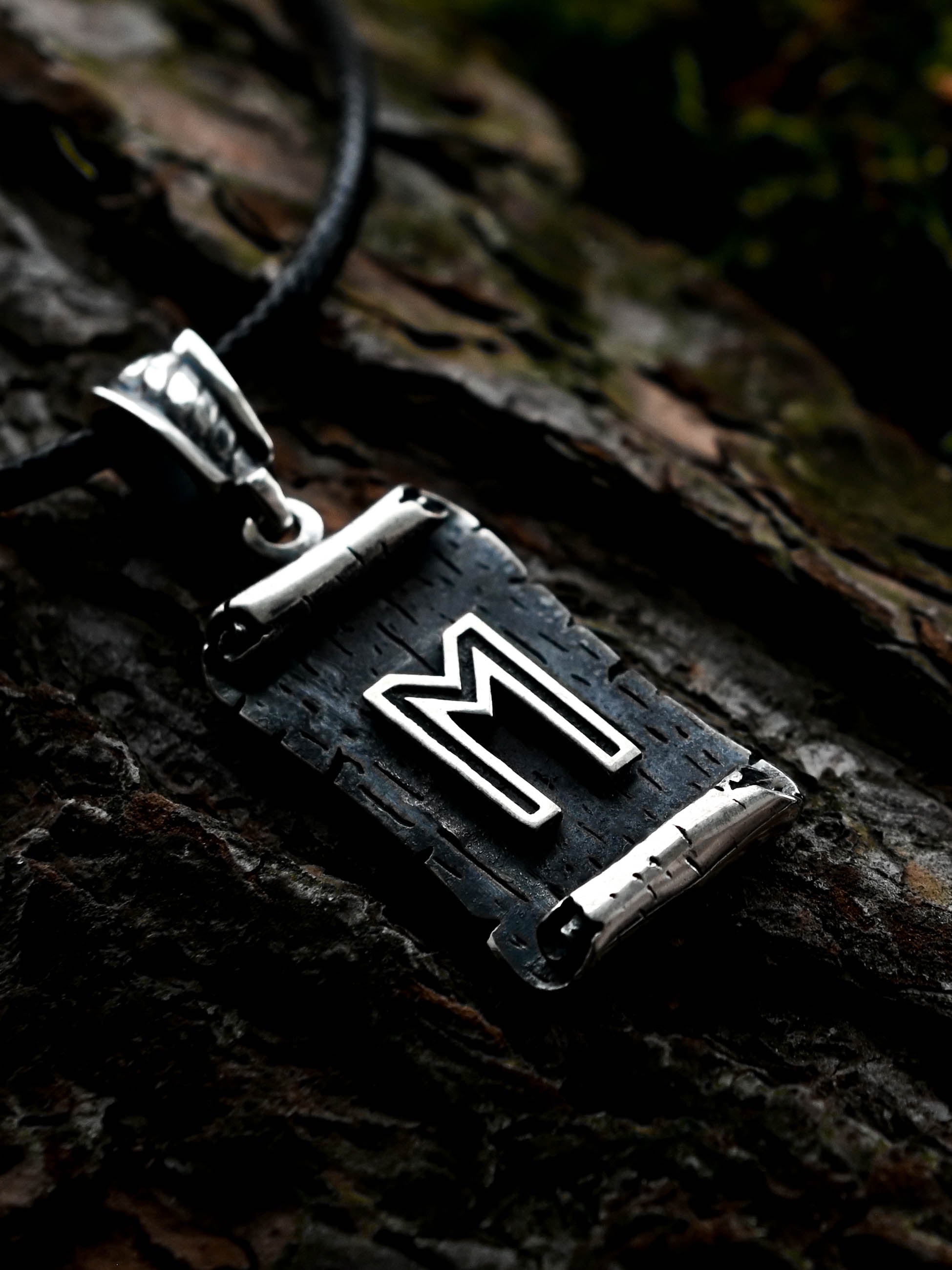 Ehwaz Rune Amulet on a Scroll, Sterling Silver 925 — Viking & Norse Symbol Pendant