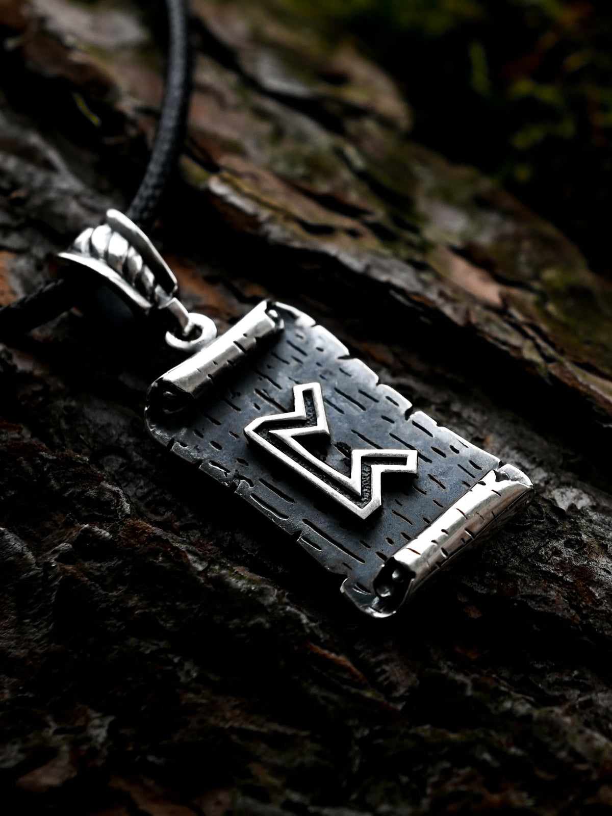 Perthro Rune Amulet on a Scroll, Sterling Silver 925 — Viking & Norse Symbol Pendant
