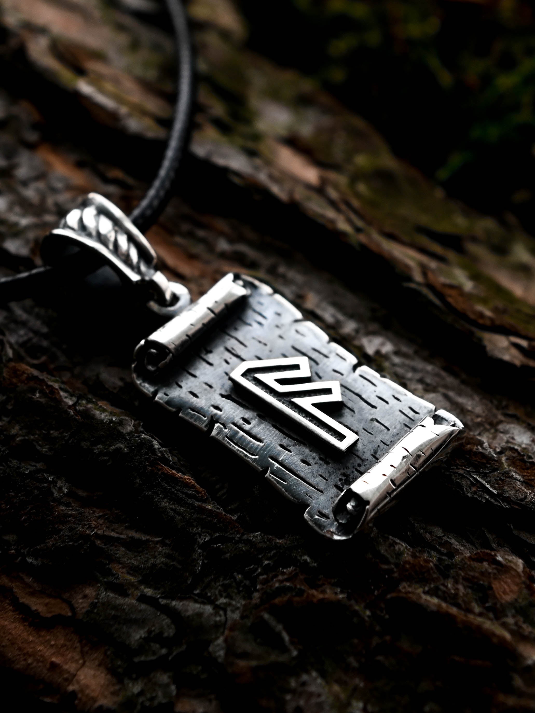 Ansuz Rune Amulet on a Scroll, Sterling Silver 925 — Viking & Norse Symbol Pendant