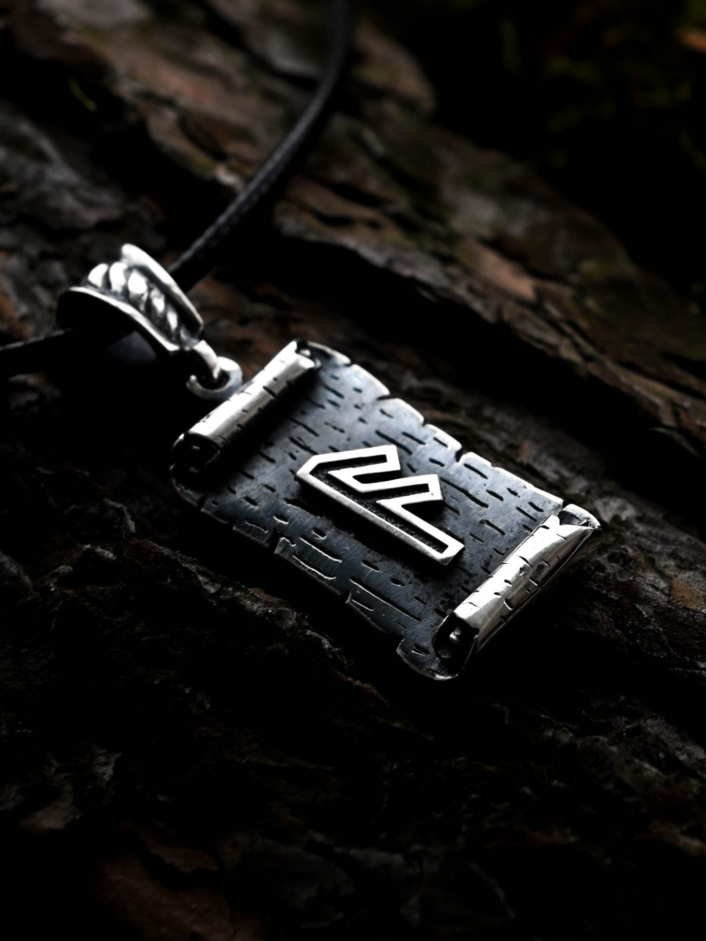 Ansuz Rune Amulet on a Scroll, Sterling Silver 925 — Viking & Norse Symbol Pendant
