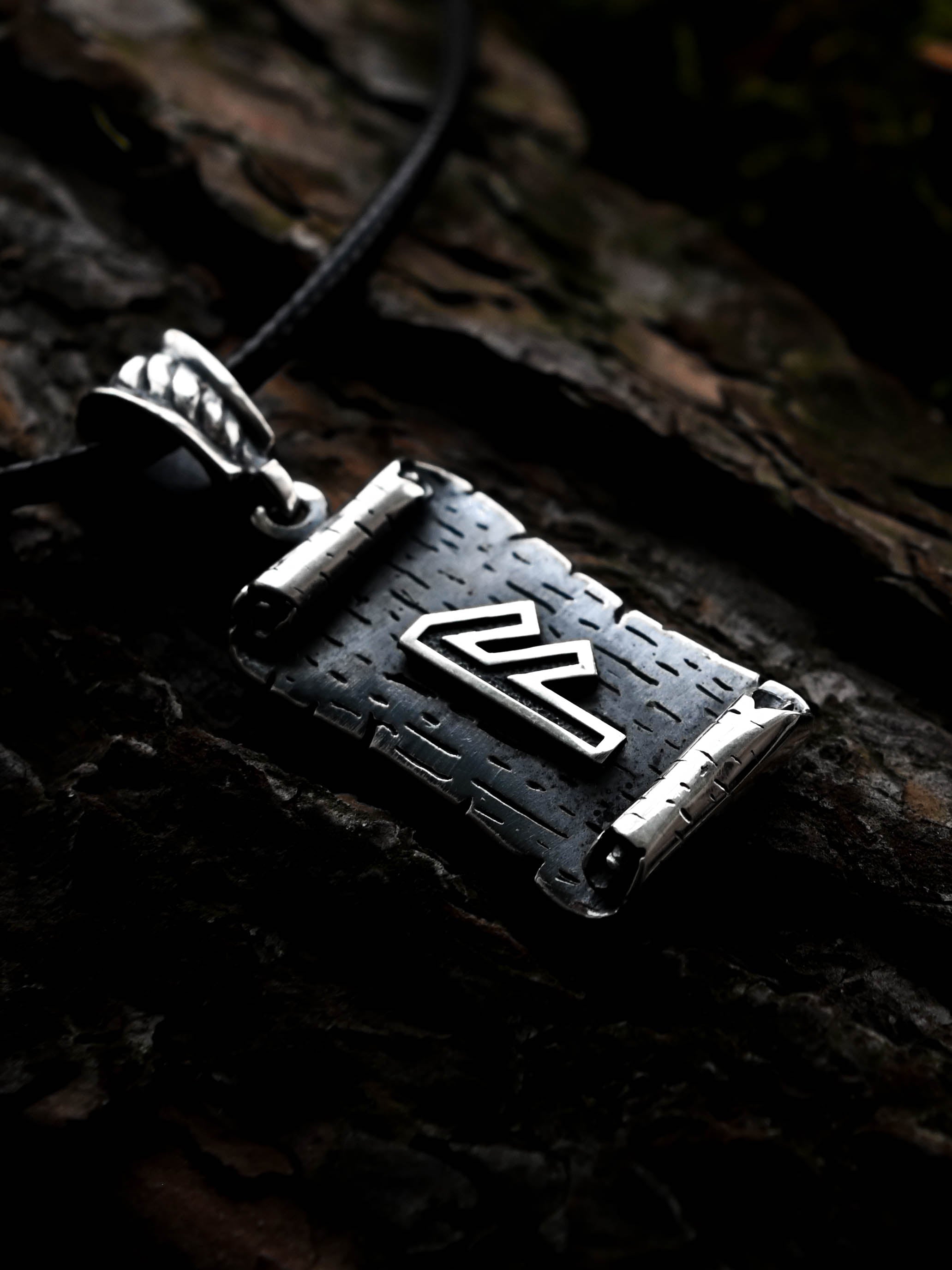 Ansuz Rune Amulet on a Scroll, Sterling Silver 925 — Viking & Norse Symbol Pendant