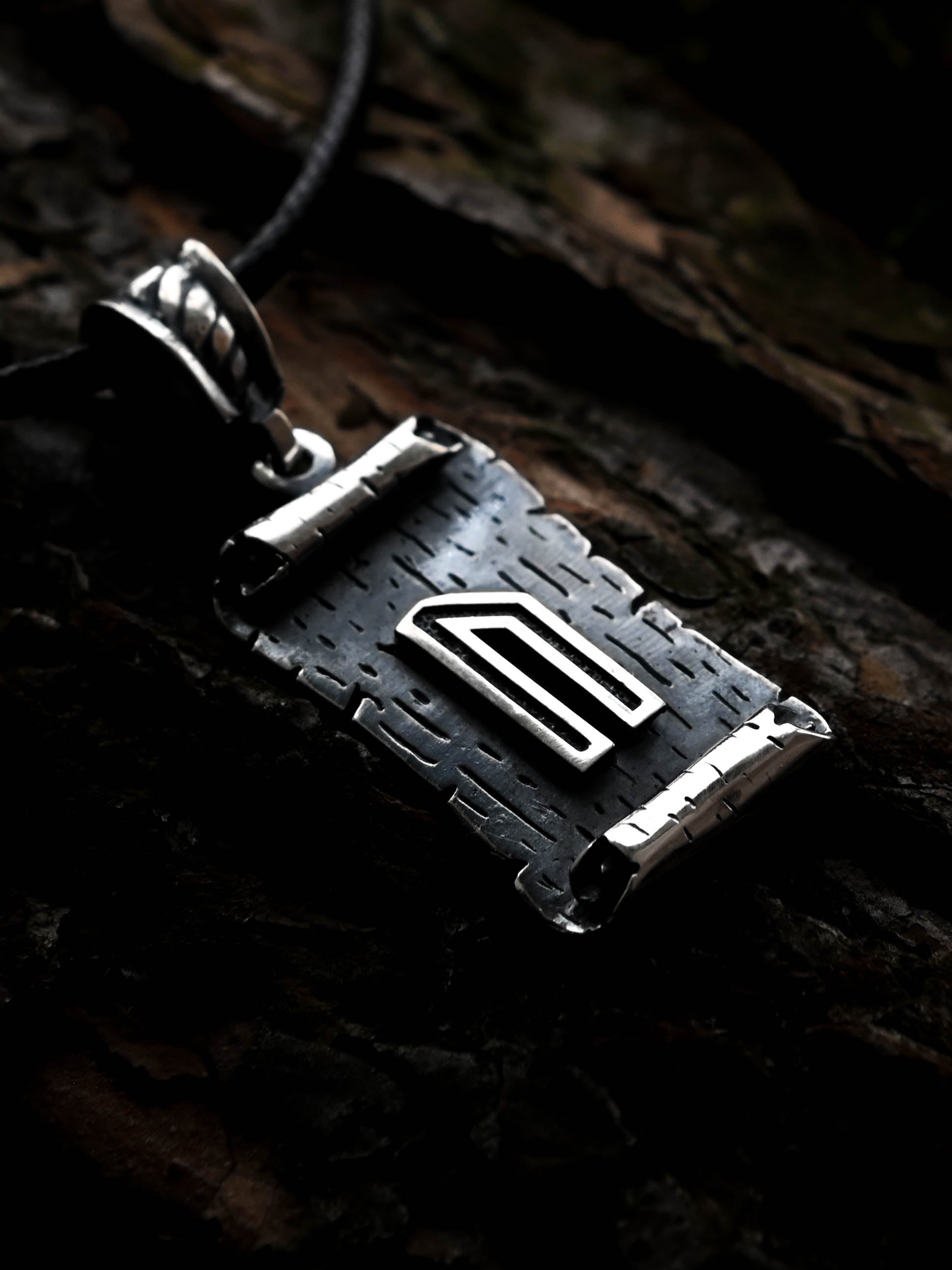 Uruz Rune Amulet on a Scroll, Sterling Silver 925 — Viking & Norse Symbol Pendant