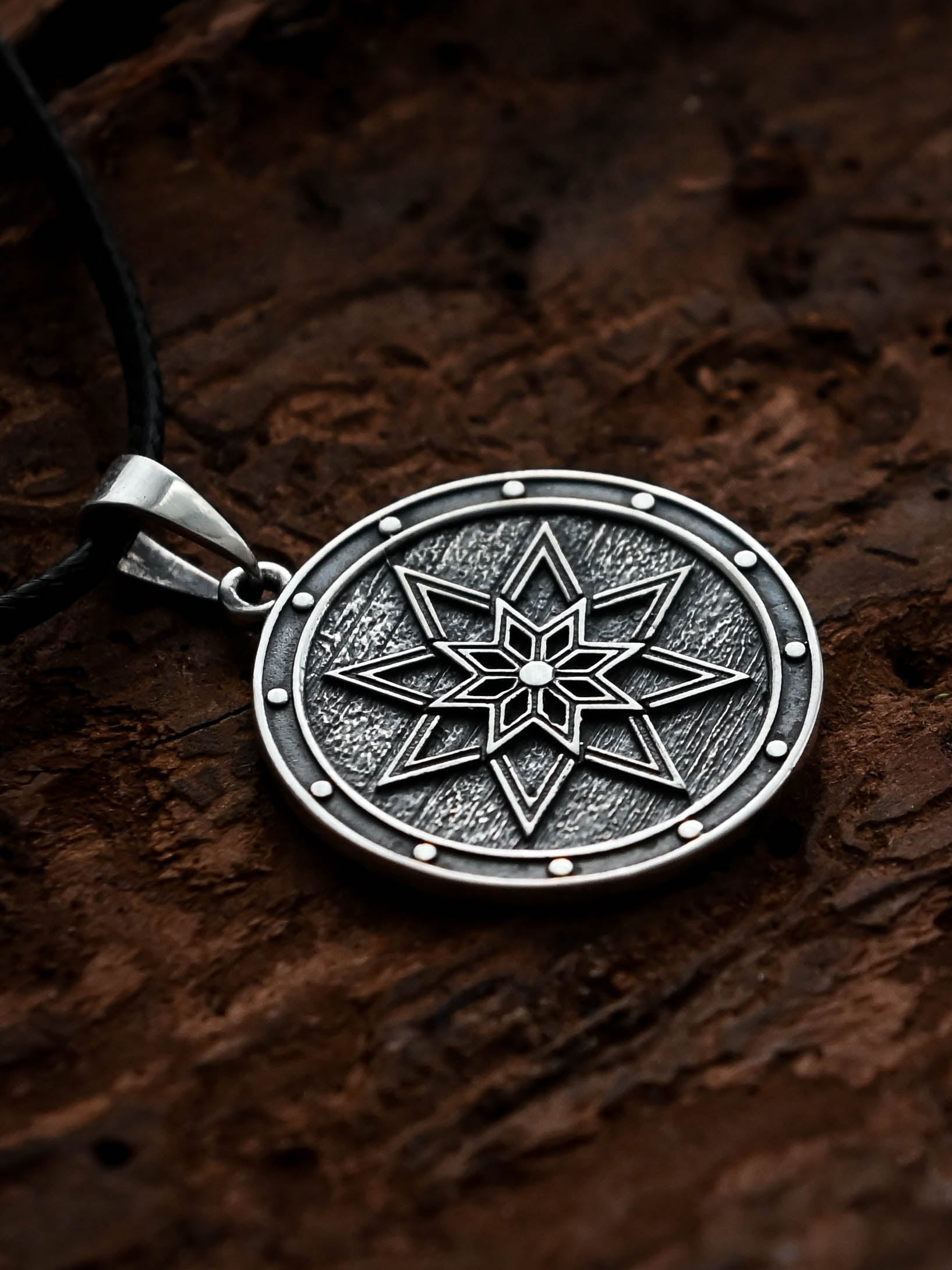 Alatyr Amulet on a Shield, Sterling Silver 925 — Slavic Symbol Pendant